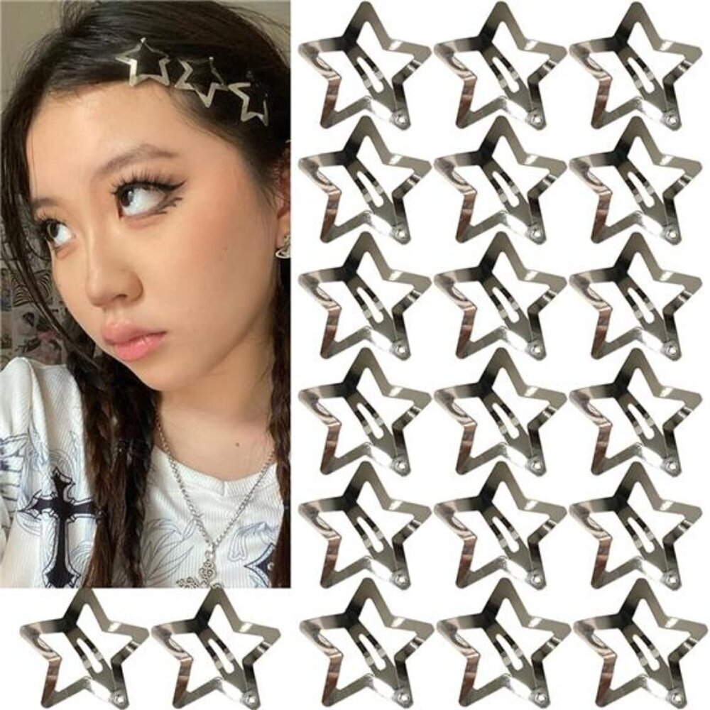 Silver Star Hair Accessories - Non-Slip Metal Snap Clips and Barrettes-20 PCS